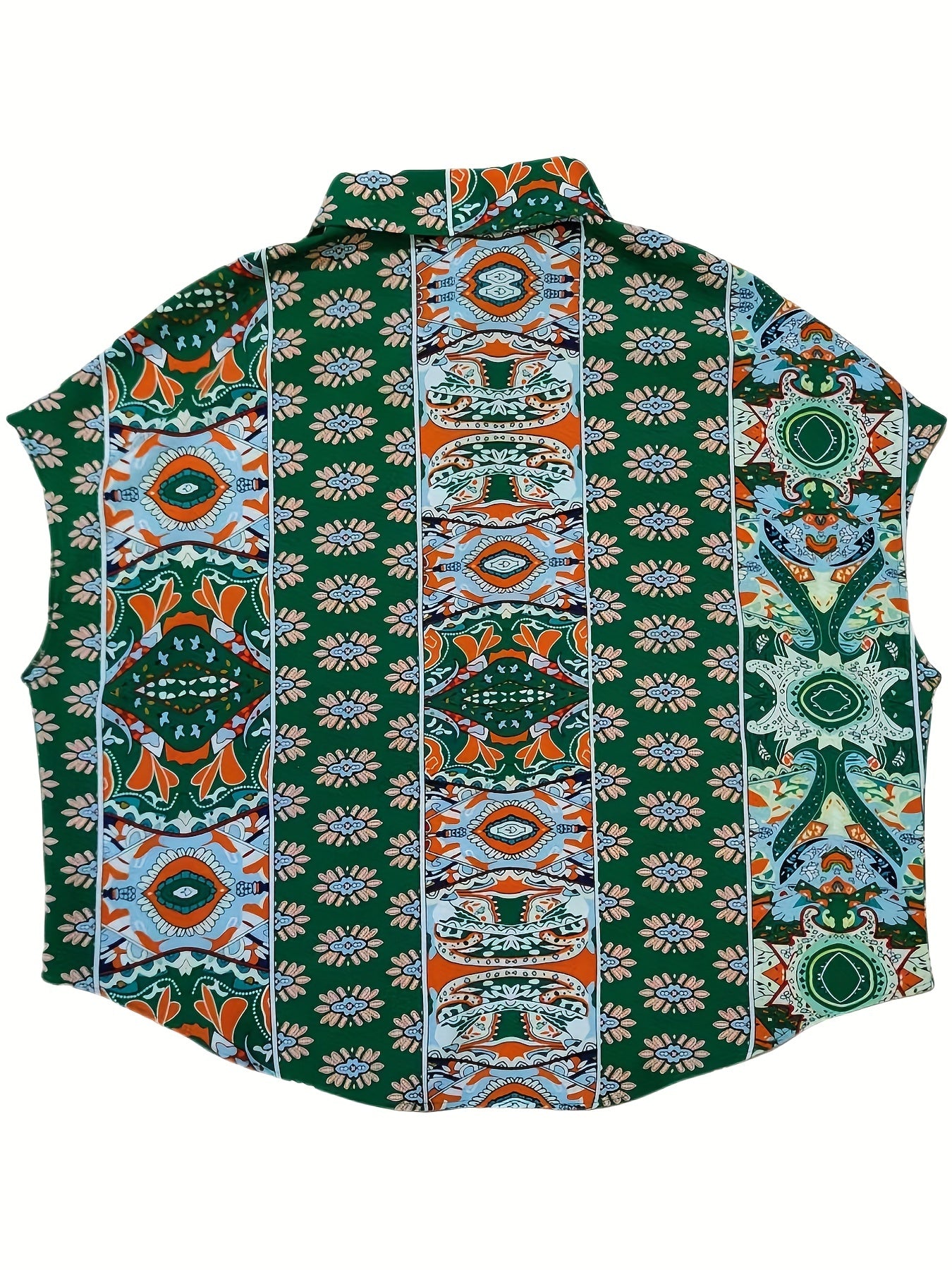  Boho Blouse Women's Plus Tribal Print Polo Neck Blouse
