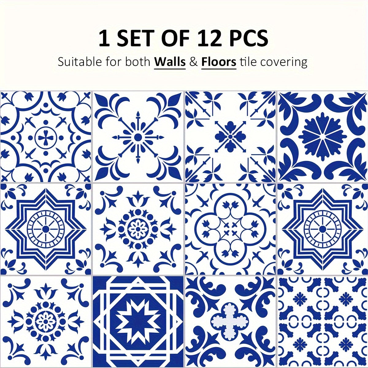 12pcs Mediterranean Style Floor Stickers Self adhesive