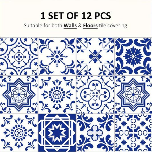 12pcs Mediterranean Style Floor Stickers Self adhesive