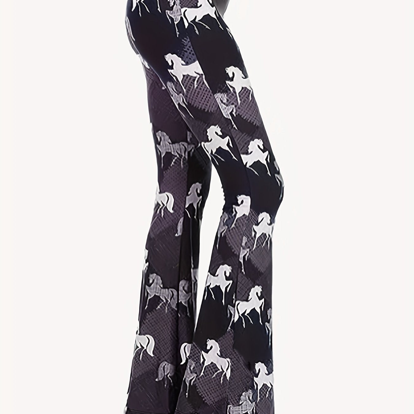  Women's Allover Horse Print High Rise Flared Leg Trousers