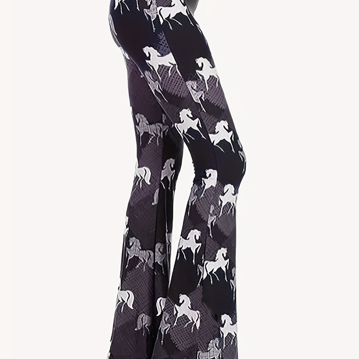  Women's Allover Horse Print High Rise Flared Leg Trousers