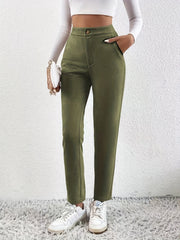 Solid High Waist Pants Casual Long Length Work Office Pants Women's Clothing