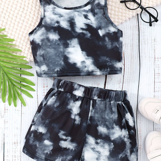 Girls Tie dye Crop Tank Top & Shorts Set Kids Summer Clothes
