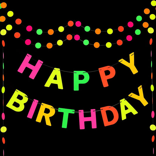Neon Happy Birthday Banner Glow In The Dark Rainbow Sign