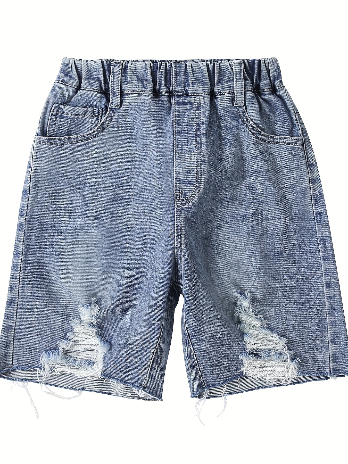 Boys' Ripped Denim Shorts Elastic Waist Cotton Shorts