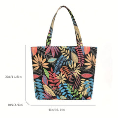 Vintage Leaves Pattern Lightweight Tote Bag All Match Handbag