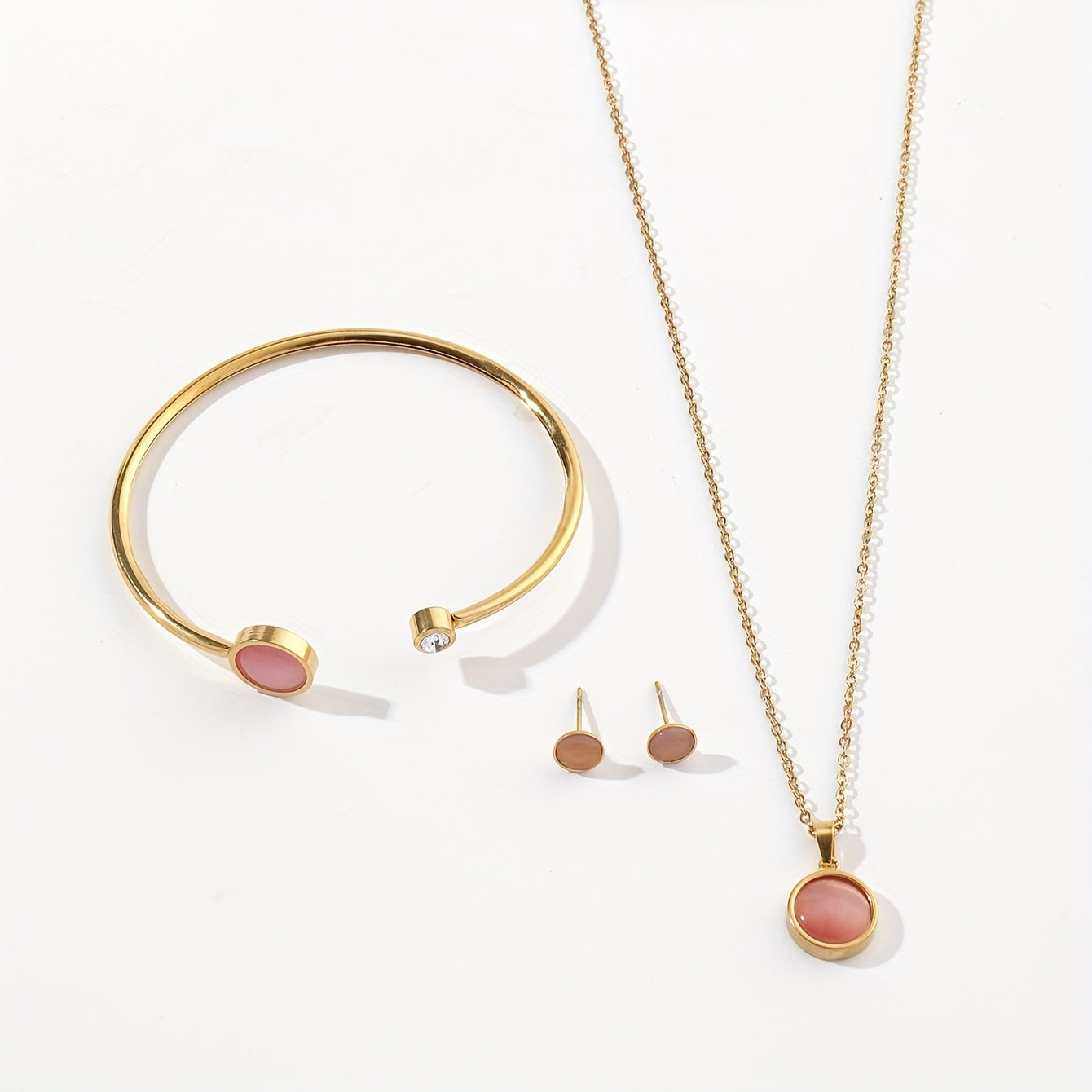 Stainless Steel Jewelry Set Pendant Necklace Stud Earrings Bracelet