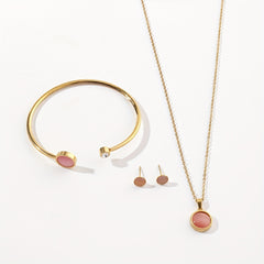 Stainless Steel Jewelry Set Pendant Necklace Stud Earrings Bracelet