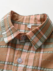 Boys Plaid Short Sleeves Shirt Preppy Style For Summer Kids Clothes