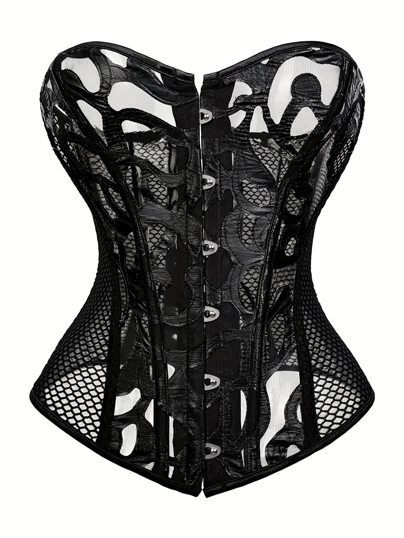 Fishnet Strapless Corset Bustier Lace Up Body Shaper Women's Lingerie