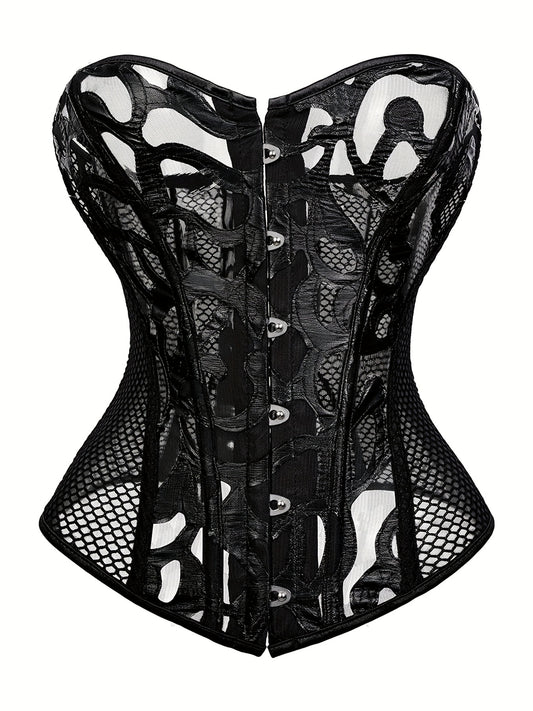 Fishnet Strapless Corset Bustier Lace Up Body Shaper Women's Lingerie