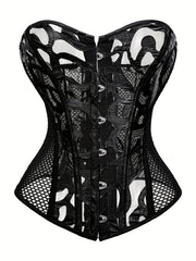 Fishnet Strapless Corset Bustier Lace Up Body Shaper Women's Lingerie