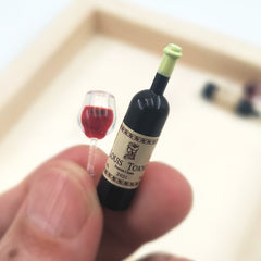 6pcs Wine Glasses Set for Dollhouse Realistic Red Wine Bottle Models Accessories