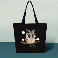 Owl Printed High Capacity Canvas Tote Bag Lightweight Shoulder Bag