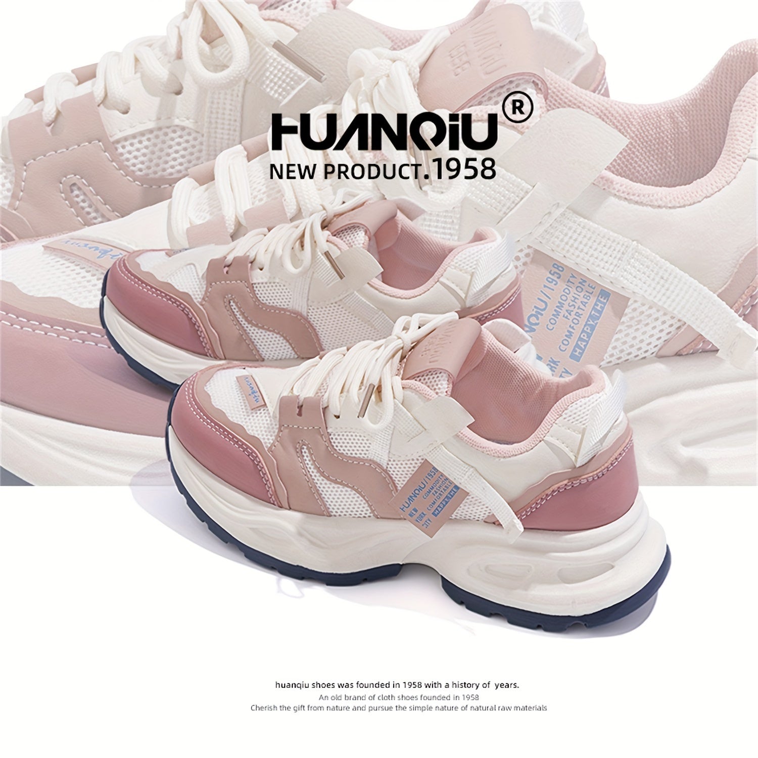 HUANQIU Lace Up Chunky Mesh Sneakers Platform Outdoor Running Shoes