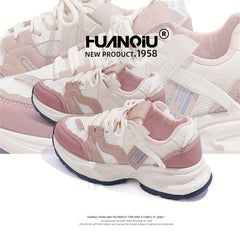 HUANQIU Lace Up Chunky Mesh Sneakers Platform Outdoor Running Shoes