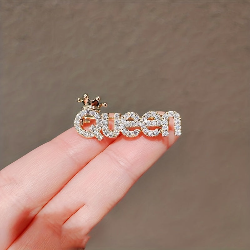 Rhinestone Letter QUEEN Brooches Pins Corsage Scarf Clips Safety Pin