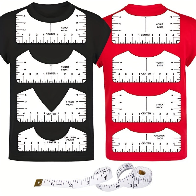9pcs Tshirt Ruler Guide For Vinyl Alignment Heat Press Transparent PVC Ruler