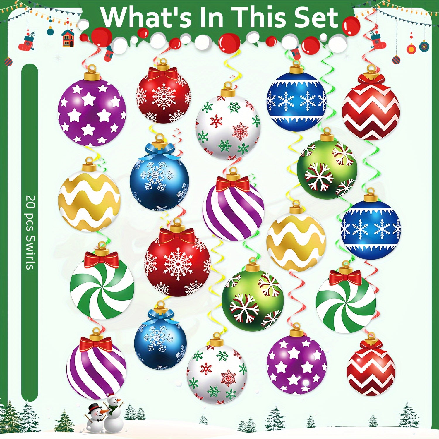 40pc Christmas Hanging Swirl Decorations - Paper Ornaments - Double Sided