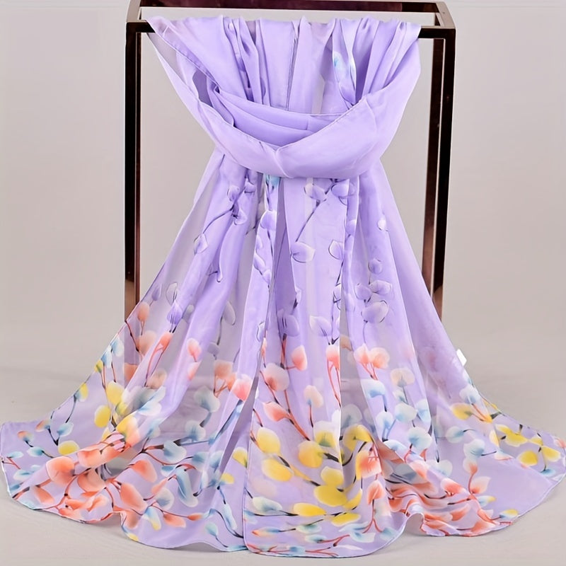 Leaf Print Chiffon Scarf Breathable Shawl Women Outdoor Head Wrap