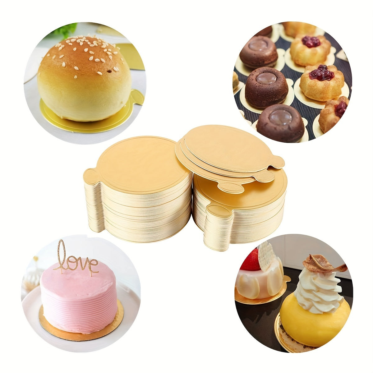 50 Mini Golden Cake Boards Disposable Cupcake Trays 3"