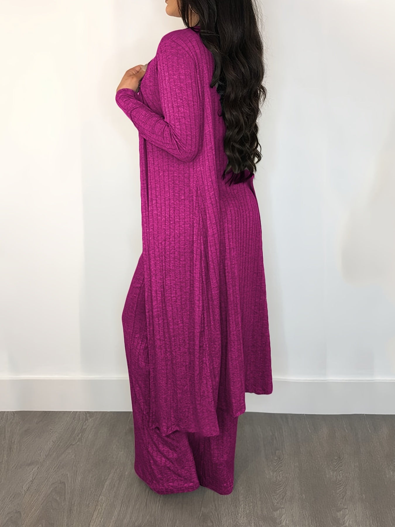  Ribbed Tank Top & Pants & Cardigan Set High Stretch Outfit