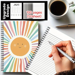 Smiling Sunshine Spiral Notebook 100 Pages Vibrant Sun with Smiling Face