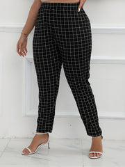  Windowpane Print High Rise Tapered Leg Pants