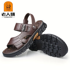 LAORENTOU Men's Leather Non Slip Sandals Comfy Beach Shoes