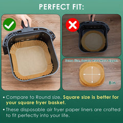 100pcs Square Disposable Paper Liners High Temp Resistant for Air Fryer