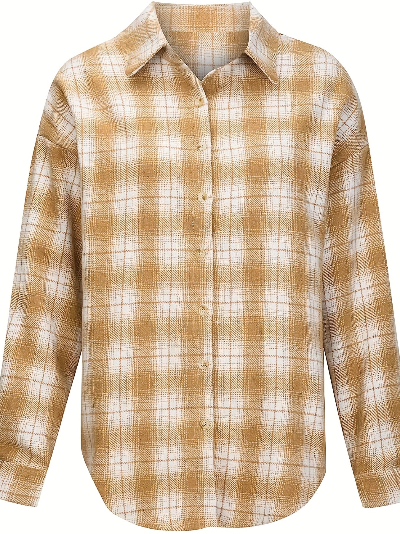  Plaid Print Long Sleeve Button Up Blouse