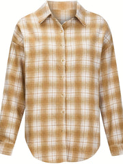  Plaid Print Long Sleeve Button Up Blouse