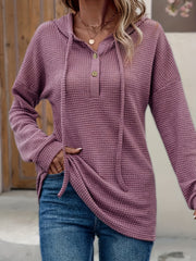Drawstring Hooded Button Sweater Casual Solid Color