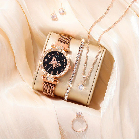 Butterfly Rhinestone Watch & Bracelet Set