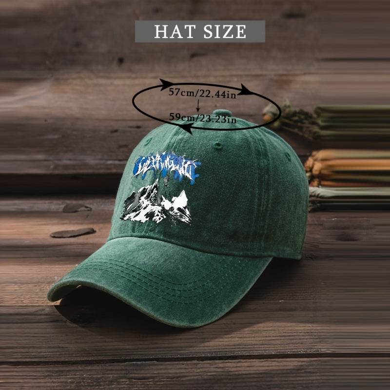 Snow Mountain Print Baseball Cap Vintage Washed Distressed Hat