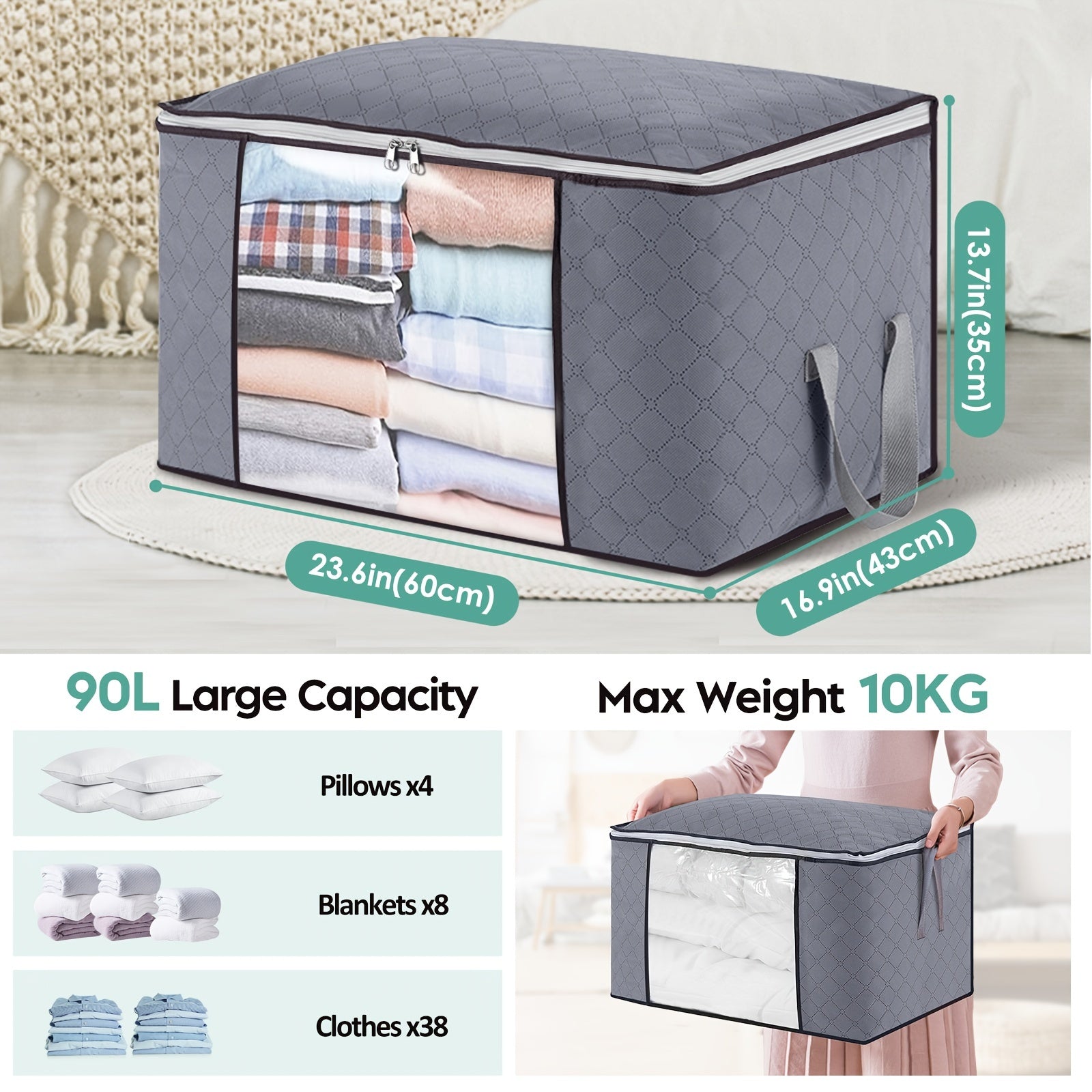 4pcs Non Woven Fabric Clothes Storage Box Large Capacity Basket
