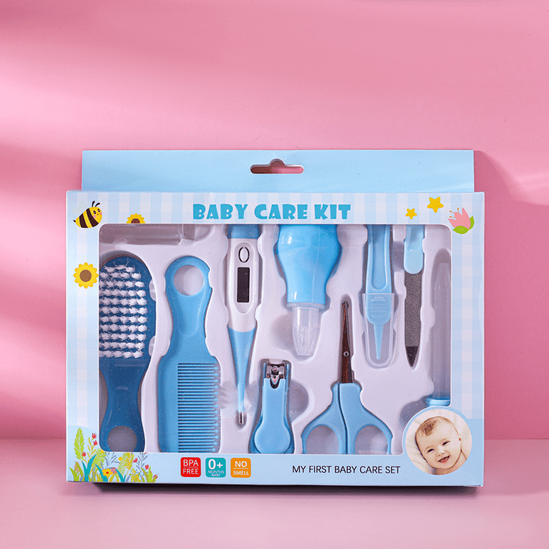 10pcs Baby Care Kit Thermometer Nasal Inhaler Safety Nail Clippers Comb Brush