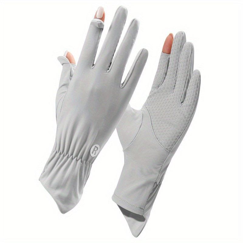 Ice Viscose Sunscreen Gloves Short Solid Elastic Gloves Touch Screen UV Protecti