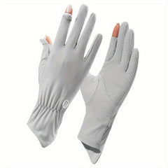 Ice Viscose Sunscreen Gloves Short Solid Elastic Gloves Touch Screen UV Protecti