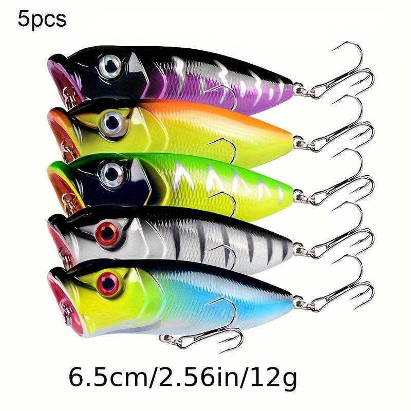 5pcs Popper Fishing Lure 6 5g Hard Bait Topwater Wobbler Tackle