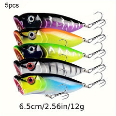5pcs Popper Fishing Lure 6 5g Hard Bait Topwater Wobbler Tackle