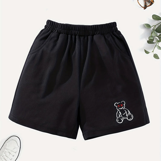 Girls' Casual Devil Bear Graphic Shorts Outwear Elastic Waist Regular Fit