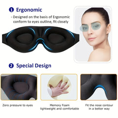 3D Contoured Sleeping Eye Mask Blackout Blindfold Travel Nap Yoga Meditation