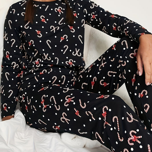  Xmas Lounge Set Women's Lollipop & Polka Dot Print Tee & Pants