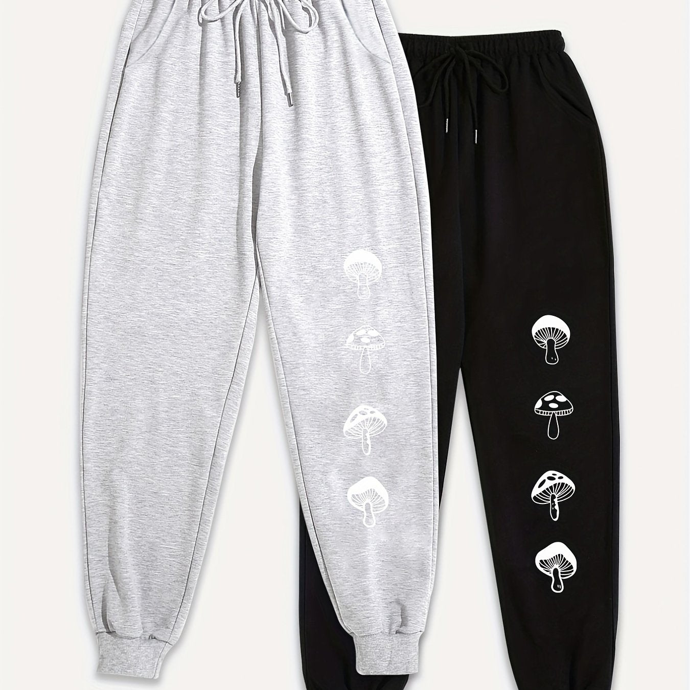 2 Pack Women's Plus Mushroom Print Joggers Set