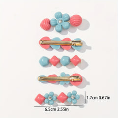 5pcs Pink Geometric Hair Clip for Women Girls