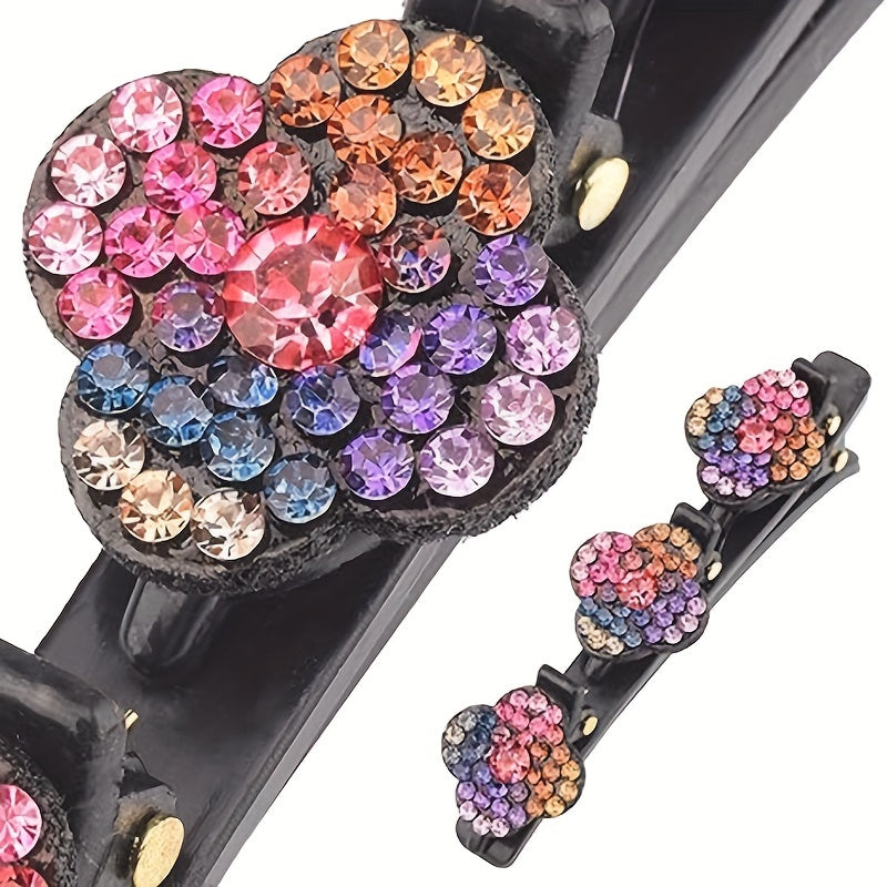 4PCS Braided Hair Clips Women Crystal Rhinestones Random Pattern