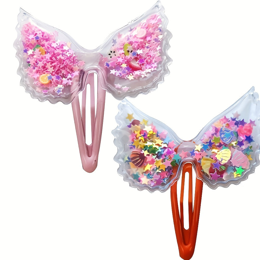 2pcs Colorful Wing Hair Clips Sequin Snap Hair Accessories For Kids