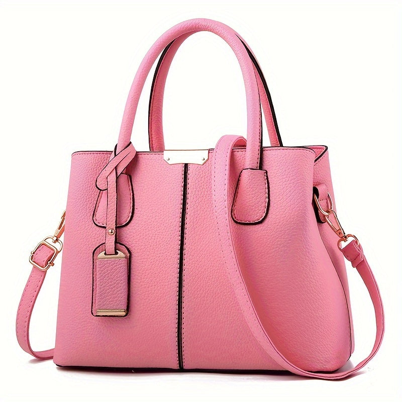 Large Capacity Tote Handbag Casual PU Leather Shoulder & Crossbody Bag