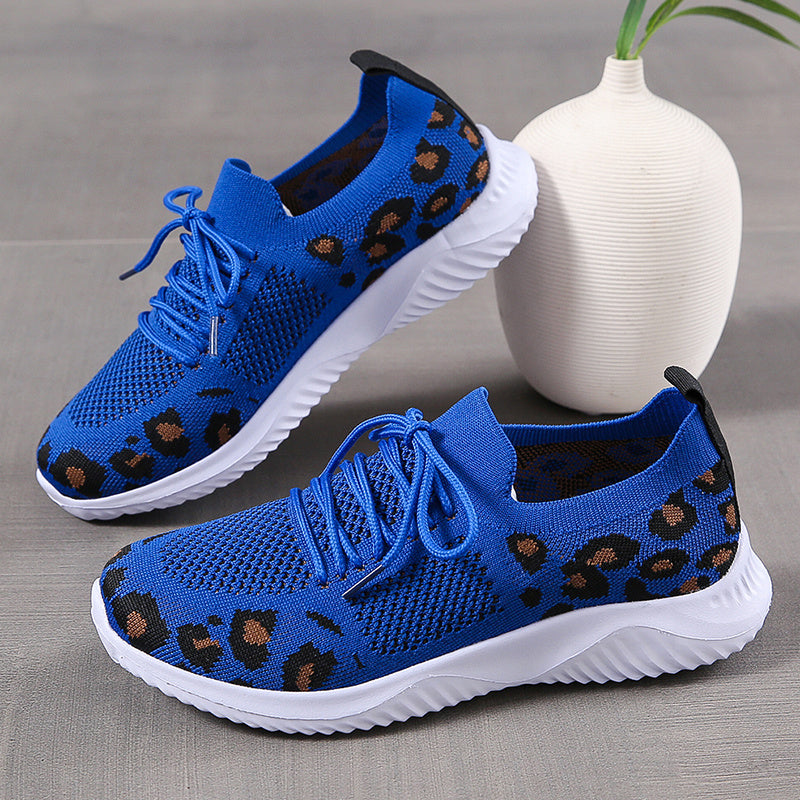 Women's Breathable Lace-Up Running Shoes Leopard Pattern Sports Shoes